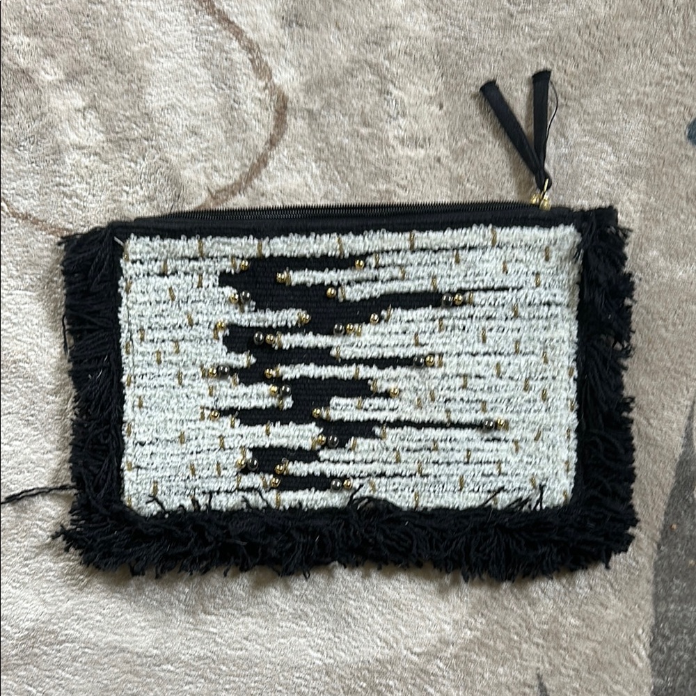 World Market Black and White Clutch